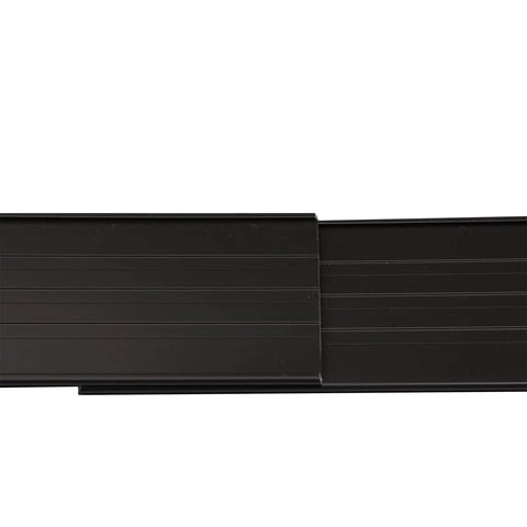 Close-up of black aluminum pieces from the Aluminum Landscape Edging Kit For Lawn And Garden 8 Edging Pieces With Spikes 48 Feet Total Black Rustproof And Maintenance Free No Fuss Install For Straight Lines Or Curves DIY Friendly.