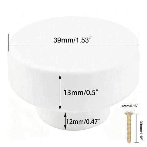 Top Shelf Sturdy White Solid Wooden Cabinet Knobs 12 Pack Round Drawer Pull Handles For Dressers And Cupboards Durable Non Toxic Finish Smooth Flat Top Design white round knob 39mm with measurements