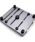 Mini CNC Solder Paste Stencil Printer for Dual Sided PCBs with aluminum fixture and tool-free clamping, top view angle.
