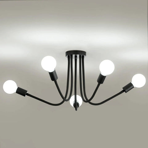 Dope Five Light Modern Industrial Sputnik Ceiling Light With Adjustable Arms Black Metal Semi Flush Mount Chandelier DIY Spider Lighting Fixture For Bedroom And Living Room E26 Base