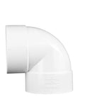 PVC 90 Degree Elbow Fitting 4 Inch Hub To Hub Solvent Weld Connections White adds a smooth 90 degree turn between pipes