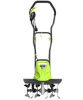 18 Inch Electric Tiller Cultivator With 13.5 Amp Motor, 6 Steel Tines, Foldable Handle, front view