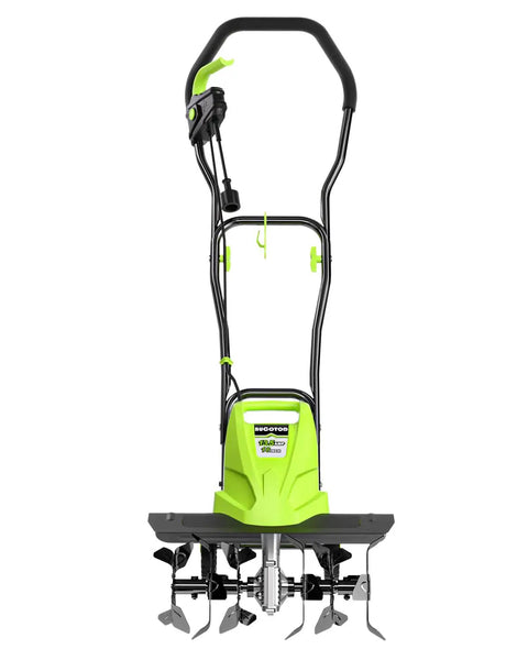 18 Inch Electric Tiller Cultivator With 13.5 Amp Motor, 6 Steel Tines, Foldable Handle, front view
