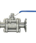 VARMHUS 1/2" sanitary ball valve with blue lever, 304 stainless steel, tri-clamp ends