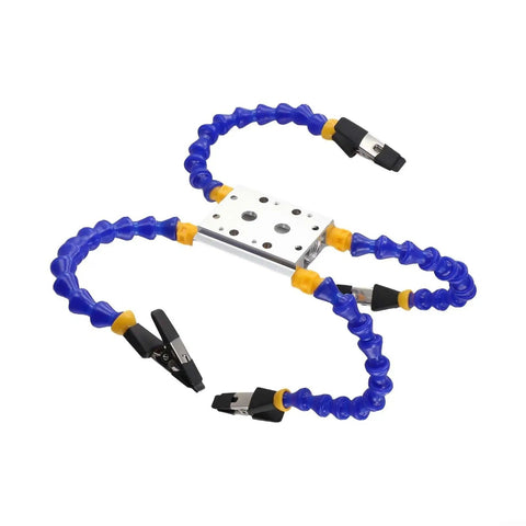 Versatile Third Hand Welding Table Clamp With Flexible Arms For Soldering Projects And Precision Hold Down Assembly Work To Keep Wires And Components Locked Tight Without Breaking A Sweat On Any DIY Build, featuring flexible blue arms and clamps.