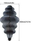Beehive Style 4W Dimmable LED Edison Bulb With Oversized Spiral Filament, Smoky Grey Glass, Warm White 2300K, product dimensions.