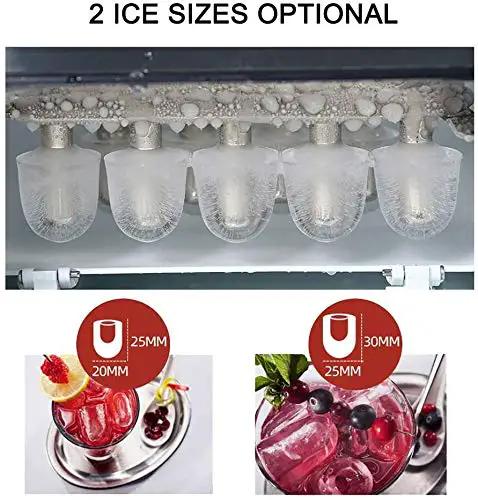 Close-up of ice mold showing two ice size options for Hassle Free Countertop Ice Maker Machine Rolling Out Twenty Six Pounds Of Fresh Cubes Daily.