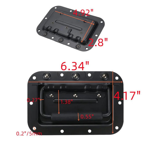 6.34 Inch Black Spring Loaded Handle For Toolboxes And Chests Surface Mounted With Rubber Grip, including dimensions and design.