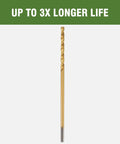 High Rated 7/64 X 6 Inch Extra Long Drill Bit showing titanium coating and steel tip, ideal for wood and metal cutting.