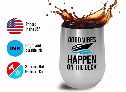 Silver Wine Tumbler 12oz For Deckside Sips On The Pontoon Boat Boating Drinking Accessories For Boat Owners Yacht Sailboat Cruisin Style