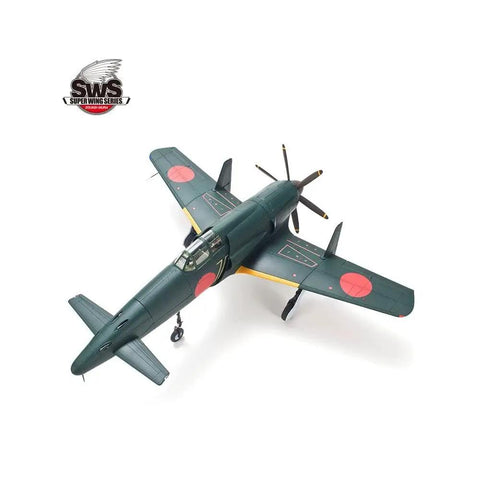 Model of 1:48 J7W1 Shinden Model Kit Unbuilt Plastic Aircraft Kit With Weighted Resin Tires at an angle with propellers visible.