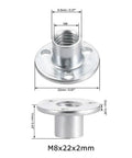 Dimensions of Beefy 10 Pack Female Thread Three Hole Tee Nut Plates With Round Flat Base Carbon Steel T Nuts Zinc Plated M8x22x2mm