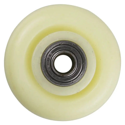 Smooth Operator White Nylon Casters Two Pack Quiet Rolling Furniture Wheels With Secure Brakes Heavy Duty Cart Replacement quick swap wheel top view.