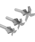 Workhorse Lathe Turning Tool Set With Heavy Duty Carbide Insert Cutters For Woodworking And Metal Milling Featuring Easy Grip Quarter And Half Inch Handles Plus Precision Two And Three Edge Knives, three carbide cutters on silver shanks.