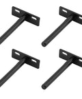 Built Tough T Shaped Wall Bracket Premium Silver Shelf Support Invisible Anti Rust Metal Partition Hanger Sleek Nickel Plate set of four black metal brackets.