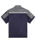Men Long Sleeve Work Jacket With Reflective Stripes And Pockets Heavy Duty Auto Mechanic Uniform Shirt For Workshop And Job Sites Gray And Navy Contrast back view showing navy and gray design