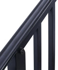 Close-up of Heavy Duty Wrought Iron Handrail For Outdoor Steps Three Step Staircase with matte black finish.