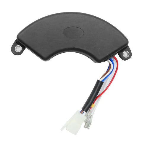Half Moon Style Automatic Voltage Regulator Rectifier for generator, black casing with four blade quick connection and wires visible