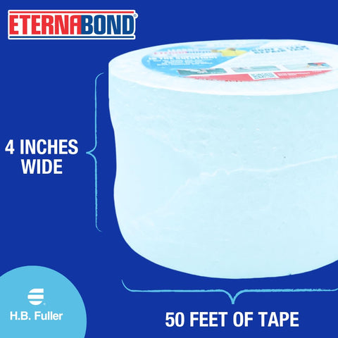 White roll of Roof Seal Repair Tape 4 Inch by 50 Foot, 35 Mil, showing width and length, waterproof sealant for roofs and more.