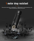 Beast Mode 1800 Lumens Tactical Flashlight With Type C Rechargeable, Magnetic Base, shown at 90 degree angle, 1 meter drop resistant