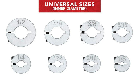 Stop Collar Set For Drill Bits With Depth Stop, 8 Piece Kit In Sizes 1/2, 7/16, 3/8, 5/16, 1/4, 7/32, 3/16, 1/8 Inches visible