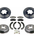 Top Tier Front And Rear Brake Rotor And Pad Kit For Nissan Xterra And Frontier 2000 To 2004 Ceramic Slap Ready Upgrade Your Ride With Premium Quality Shiny New Pads Designed To Stop You Dead In Your Tracks Fast. front and rear brake kit with rotors, pads, shoes, and hardware