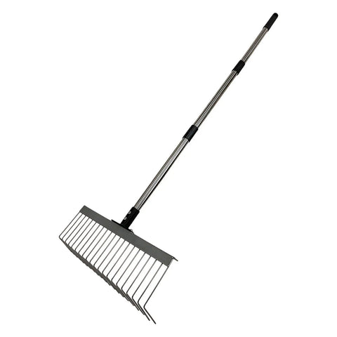 Rugged Heavy Duty Lawn Rake With Splicing Handle And 21 Tine Design for debris cleanup, 40 cm wide, 125 cm extendable handle