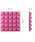 Heavy Duty Pink Acoustic Foam Panels For Walls 12 Pack Self Adhesive Soundproofing Tiles, 50cm square, fireproof high density material.