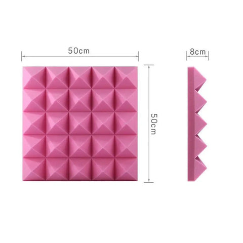 Heavy Duty Pink Acoustic Foam Panels For Walls 12 Pack Self Adhesive Soundproofing Tiles, 50cm square, fireproof high density material.