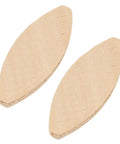 Two beech wood biscuits from a 100 Piece Solid Wood Joining Biscuits Set For Woodworking Projects, Pro Grade, Works With Hard Or Soft Wood