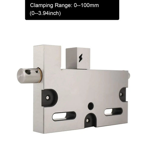 Rock-Solid Stainless Steel 4 Inch Toolmakers Vise For Wire EDM And CNC Cutting, side view, 0-100mm clamping range, slow-moving jaw.