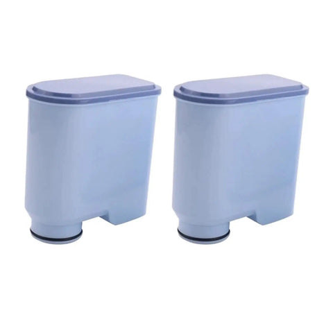 Top Shelf Coffee Maker Water Filter Replacement Slick Cartridge Two blue cartridges for home brewers tackle hard water buildup.