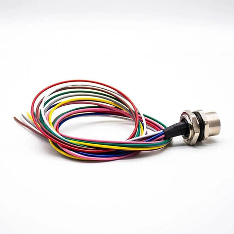 Waterproof M12 8 Pin Sensor Receptacle Connector A Coded Aviation Socket with colorful wires, shielded back mount for industrial use