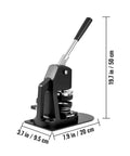 2-In-1 Button Maker Kit With 1.25 And 2.25 Inch Molds, compact punch press side view with dimensions