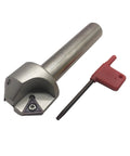 Chamfering and boring tool with 3/4in shank and replaceable carbide insert; includes red hex-key wrench.