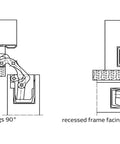3D Adjustable Heavy-Duty Concealed Cabinet Hinge With Silver Finish, Beefy Hidden Door Hardware For Kitchen Cabinets, Furniture Projects, And DIY Installations, diagram of recessed frame 90° and 180°
