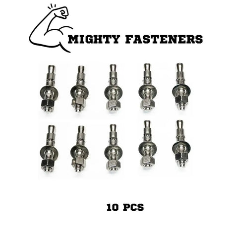 Beefy Heavy Duty 304 Stainless Wedge Anchors For Concrete And Masonry, Rust Resistant Expansion Bolts, 3/8 x 2.25 in, Pack Of Ten