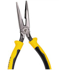Long Nose Side Cutting Pliers 6-3/4-Inch Pro Grade With Induction Hardened Cutting Knives, yellow curved handles, Model J203-6