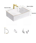 USZWBY Vessel Sinks Light Luxury Above Counter Basin Side Drain Ceramic Wash Phnom Penh Small Apartment Bathroom Bowl Sink with gold faucet.