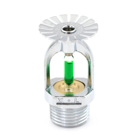 5-Pack Pendent Fire Sprinkler Heads 1/2 Inch Quick Response 93 Celsius Nickel Plated Copper With Wrench, close-up view of sprinkler head.