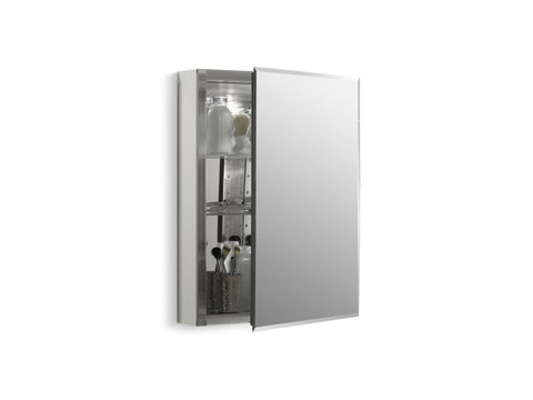 Frameless Bathroom Mirror Medicine Cabinet with All-In-One Adjustable Shelves, Single Door, 20x26, partially open view
