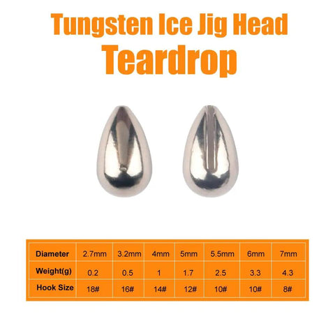 Killer 20 Pack Tungsten Teardrop Jig Heads Without Hooks, Heavy 97 Percent Alloy DIY Welding Bodies Sweet For Ice Fishing, Unpainted 4mm showing size and weight details.