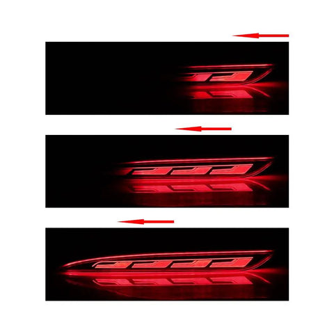Sequential Flow Rear Bumper Stop Lamp And Running Drl Light With Dynamic Turn Signal For Tesla Model S 2014 Through 2020 illuminated from different angles