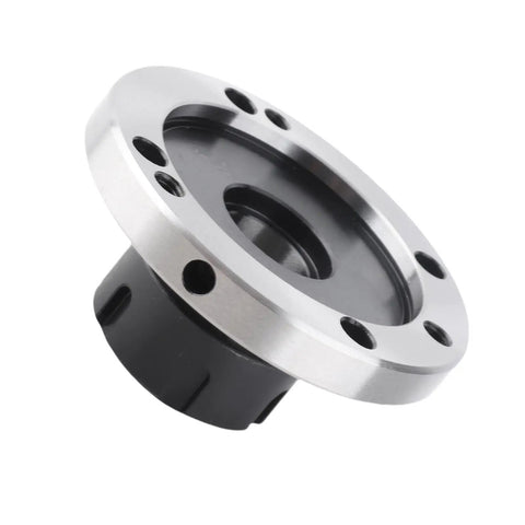 Rugged Heavy Duty Carbon Steel ER32 Collet Fixture D100 With 100 Mm Flange For CNC Lathe And Milling Machines Router Accessories Tooling Plate Replacement Industrial Machining Component, angled view
