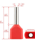 Red Insulated Ferrule Pins For AWG 16 1.5mm2 Copper Wire Twin Crimp Connector Ends TE1508 Cord End Terminal Heat Resistant To 110C