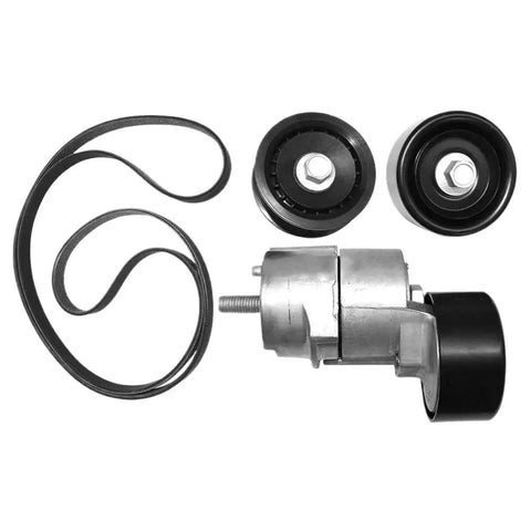 Get Your Engine Running Smooth With This Top Grade Belt Tensioner And Idler Pulley Kit Featuring A Durable V Ribbed Belt For Your Cool 2010 To 2016 2.0L Or 2.4L Rides And Rock The Road Like A Pro. belt tensioner kit with v-ribbed belt, two idler pulleys, and mounting hardware