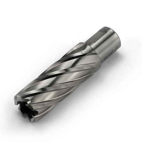 Pro Shop Tested Heavy Duty Annular Cutter With 3/4 Inch Weldon Shank And 15/16 Inch Cut Diameter showing HSS design for precision holes in metal.