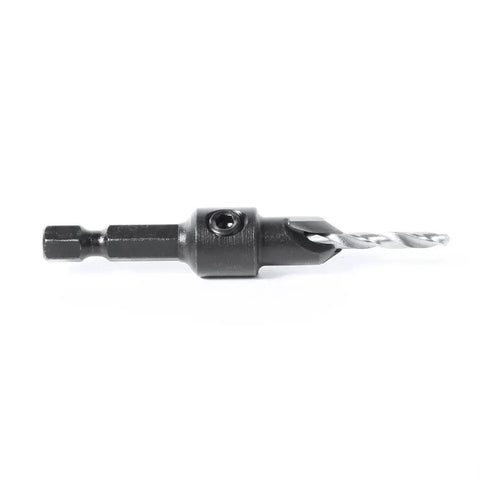 Hardcore Industrial Grade Quick Countersink One Eighth Inch Diameter Straight Cutting Tip For Fine Woodworking Cabinet Making And Metal Fabrication side view of countersink bit with carbide tip