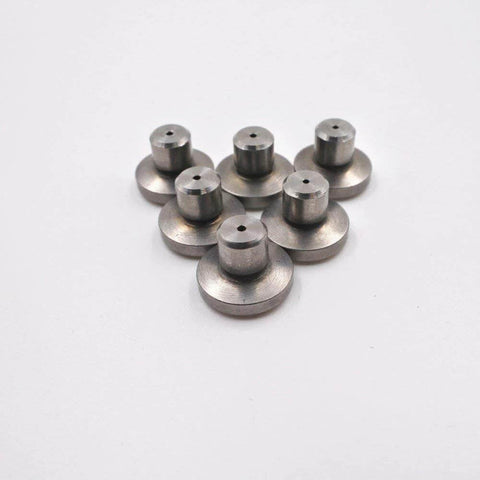 Waterjet outlet seat parts for a waterjet cutting machine; small metal discs with central cylindrical posts