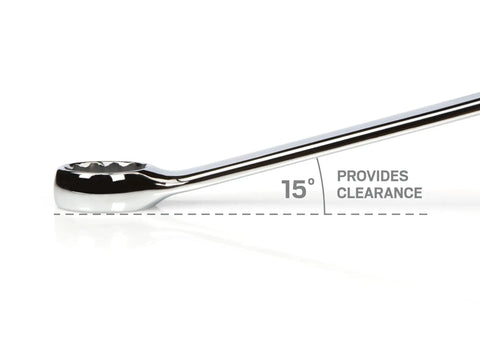 19-Piece Combination Wrench Set 6-24 Millimeter With 15 Degree Angled Open Ends For Tight Spaces Durable Chrome Vanadium showing 15° angle